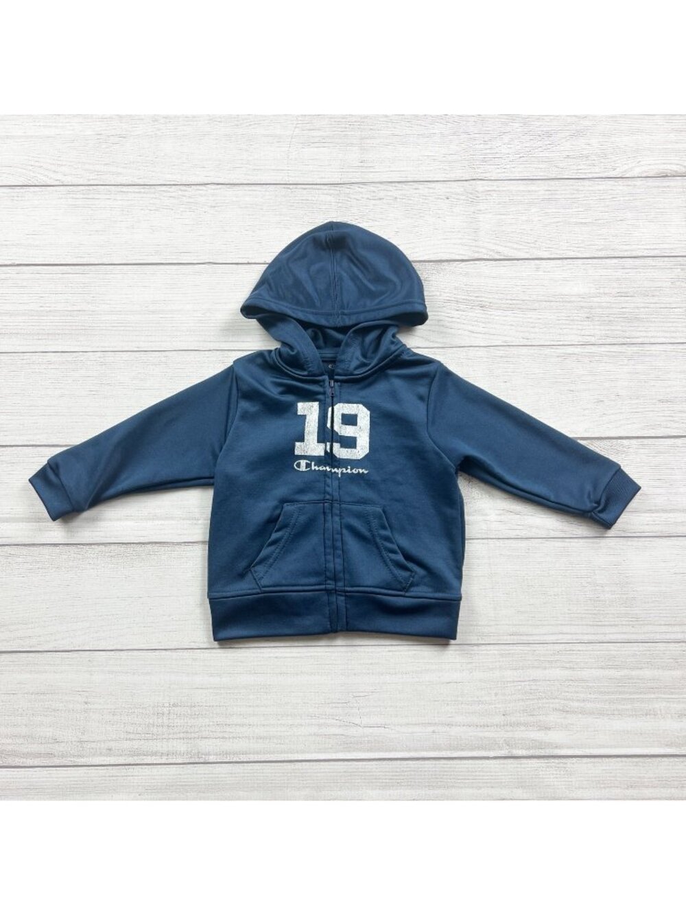 Champion Toddler Navy Blue Full Zip Hoodie Logo Number Graphic 12-18 Months